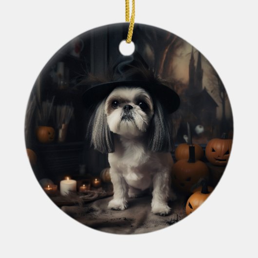Shih Tzu Pumpkins Halloween eng Keramisch Ornament (Voorkant)