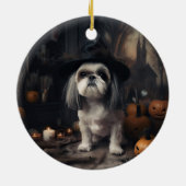 Shih Tzu Pumpkins Halloween eng Keramisch Ornament (Achterkant)