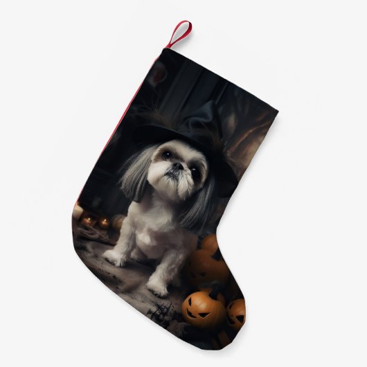 Shih Tzu Pumpkins Halloween eng Kleine Kerstsok (Voorkant (Hangend))