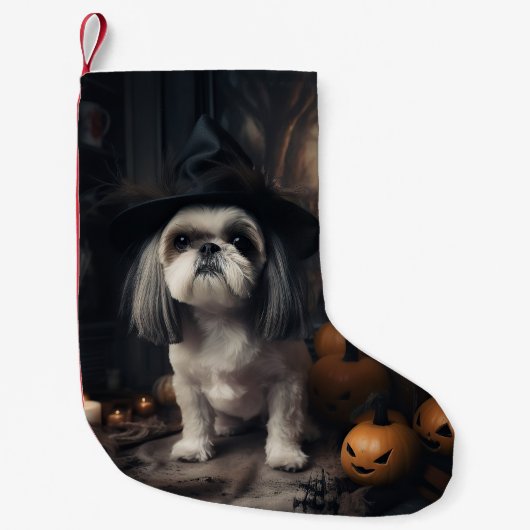 Shih Tzu Pumpkins Halloween eng Kleine Kerstsok (Voorkant)