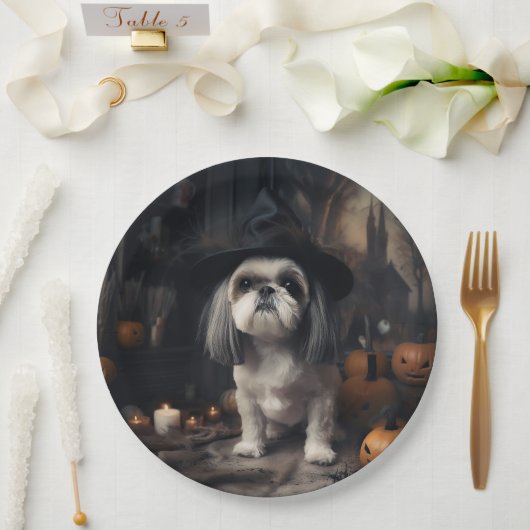 Shih Tzu Pumpkins Halloween eng Papieren Bordje (Huwelijk)