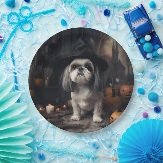 Shih Tzu Pumpkins Halloween eng Papieren Bordje (Feest)