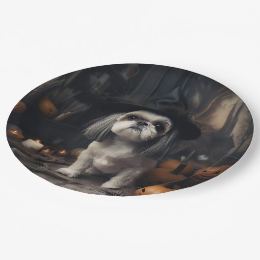 Shih Tzu Pumpkins Halloween eng Papieren Bordje (Gekanteld)