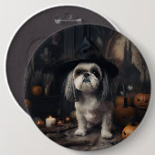Shih Tzu Pumpkins Halloween eng Ronde Button 6,0 Cm (Voorkant /achterkant)