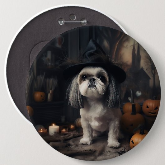 Shih Tzu Pumpkins Halloween eng Ronde Button 6,0 Cm (Voorkant /achterkant)