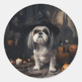 Shih Tzu Pumpkins Halloween eng Ronde Sticker (Voorkant)