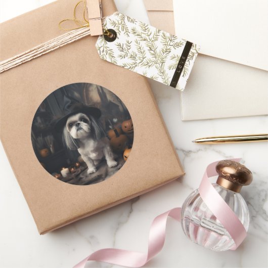 Shih Tzu Pumpkins Halloween eng Ronde Sticker (Geschenken)