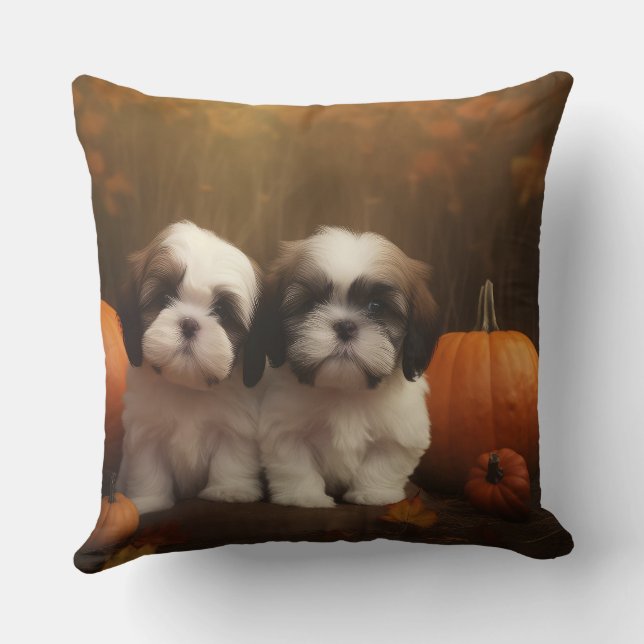 Shih Tzu Pup Autumn Delight Pompoen  Kussen (Achterkant)