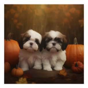 Shih Tzu Pup Autumn Delight Pompoen Perfect Poster