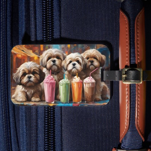 Shih Tzu Puppies en milkshakes Bagagelabel (Voorkant Insitu 4)