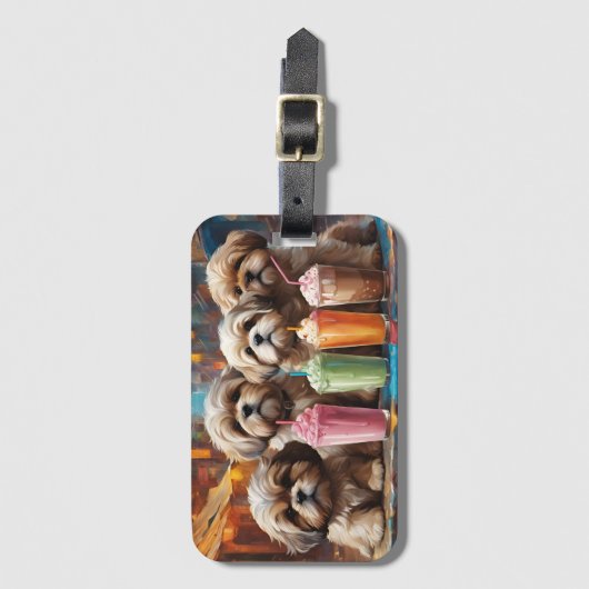 Shih Tzu Puppies en milkshakes Bagagelabel (Voorkant (verticaal))