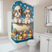 Shih Tzu Puppies in Bubble Bath Douchegordijn (In situ)