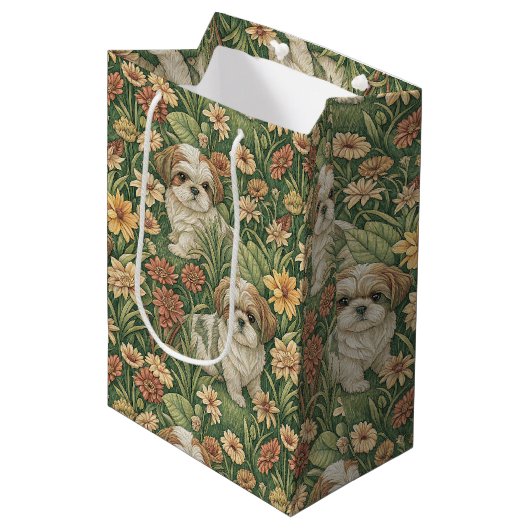 Shih Tzu Puppies in een William Morris Style Garde Medium Cadeauzakje (Voorkant Gekanteld)