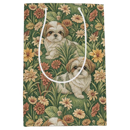 Shih Tzu Puppies in een William Morris Style Garde Medium Cadeauzakje (Voorkant)