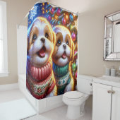 Shih Tzu Puppies’ Kerstman waarneming Douchegordijn (In situ)