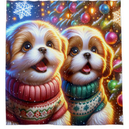 Shih Tzu Puppies’ Kerstman waarneming Douchegordijn