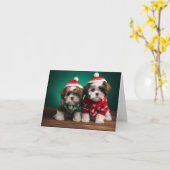 Shih Tzu Puppies Kerstmis Kaart (Gele Bloem)