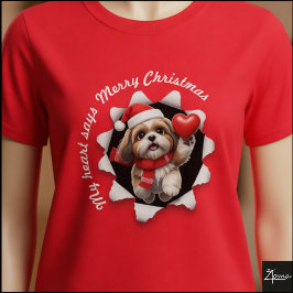 Shih Tzu Puppy Christmas Heart Scarf T-shirt