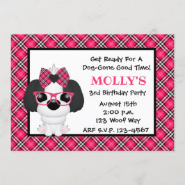 Shih Tzu Puppy Dog Pink Birthday Party Invitations Kaart