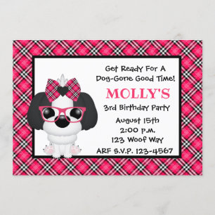 Shih Tzu Puppy Dog Pink Birthday Party Invitations Kaart