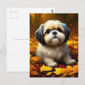 Shih Tzu Puppy Dog Spelen In Herfst Bladeren Briefkaart (Voorkant / Achterkant)