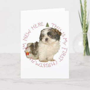 Shih Tzu Puppy Eerste Kerstmis Feestdagen Kaart