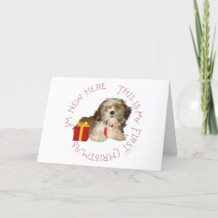 Shih Tzu Puppy Eerste Kerstmis Feestdagen Kaart