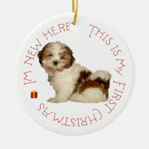 Shih Tzu Puppy Eerste Kerstmis Keramisch Ornament