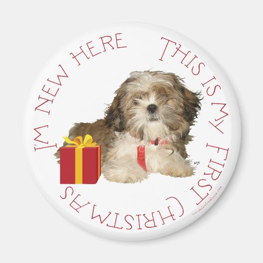 Shih Tzu Puppy Eerste Kerstmis Magneet (Voorkant)