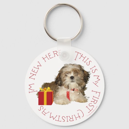 Shih Tzu Puppy Eerste Kerstmis Sleutelhanger (Voorkant)