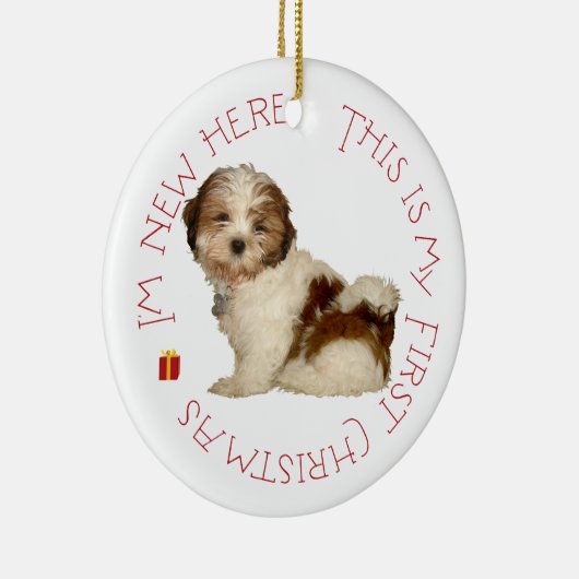 Shih Tzu Puppy First Kerstmis Keramisch Ornament (Rechts)