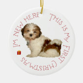 Shih Tzu Puppy First Kerstmis Keramisch Ornament (Voorkant)