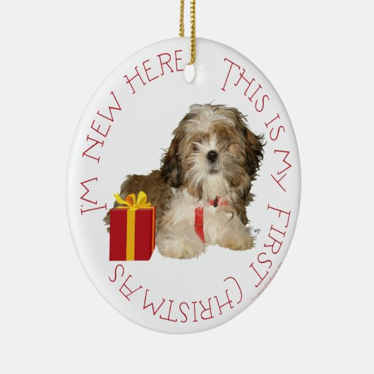 Shih Tzu Puppy First Kerstmis Keramisch Ornament (Rechts)