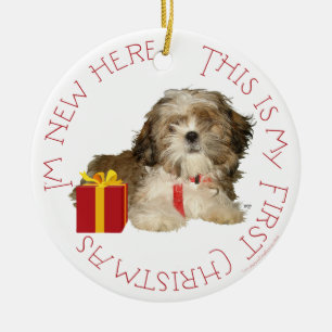 Shih Tzu Puppy First Kerstmis Keramisch Ornament