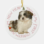 Shih Tzu Puppy First Kerstmis Keramisch Ornament (Voorkant)