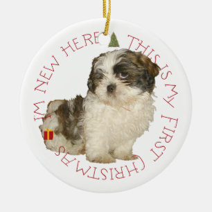 Shih Tzu Puppy First Kerstmis Keramisch Ornament