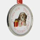 Shih Tzu Puppy First Kerstmis Metalen Ornament (Rechts)