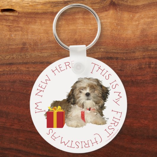 Shih Tzu Puppy First Kerstmis Sleutelhanger (Voorkant)