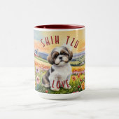 Shih Tzu Puppy Flower Field Combo Mok (Midden)