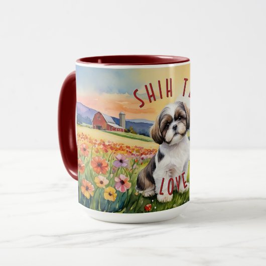 Shih Tzu Puppy Flower Field Combo Mok (Voorkant links)