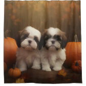 Shih Tzu Puppy Herfst Delight Pompoen Douchegordijn (Voorkant)