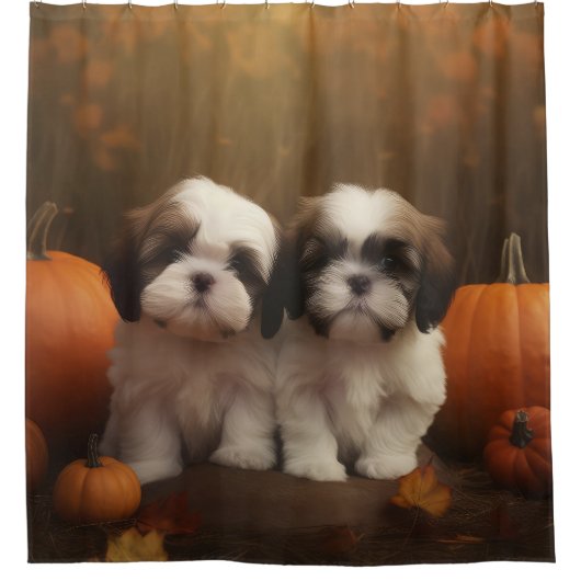 Shih Tzu Puppy Herfst Delight Pompoen Douchegordijn (Voorkant)