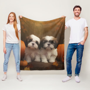 Shih Tzu Puppy Herfst Delight Pompoen Fleece Deken