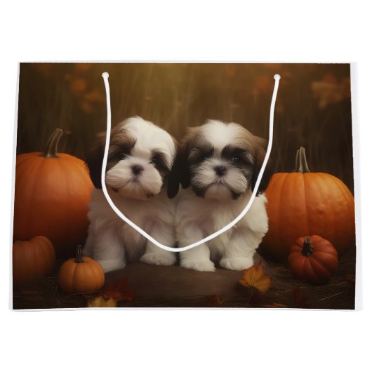 Shih Tzu Puppy Herfst Delight Pompoen Groot Cadeauzakje (Voorkant)