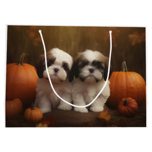 Shih Tzu Puppy Herfst Delight Pompoen Groot Cadeauzakje (Achterkant)