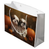 Shih Tzu Puppy Herfst Delight Pompoen Groot Cadeauzakje (Achterkant Gekanteld)