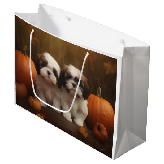 Shih Tzu Puppy Herfst Delight Pompoen Groot Cadeauzakje (Voorkant Gekanteld)