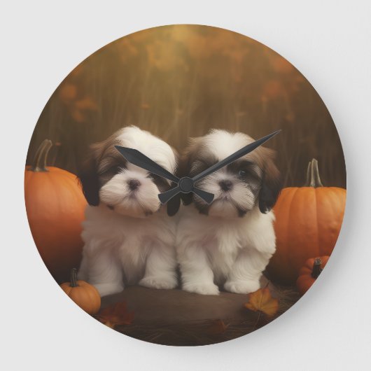 Shih Tzu Puppy Herfst Delight Pompoen Grote Klok (Voorkant)