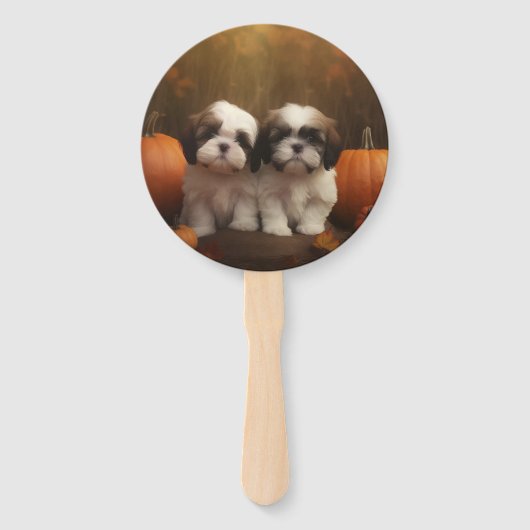 Shih Tzu Puppy Herfst Delight Pompoen Handwaaier (Achterkant)