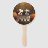 Shih Tzu Puppy Herfst Delight Pompoen Handwaaier (Voorkant)